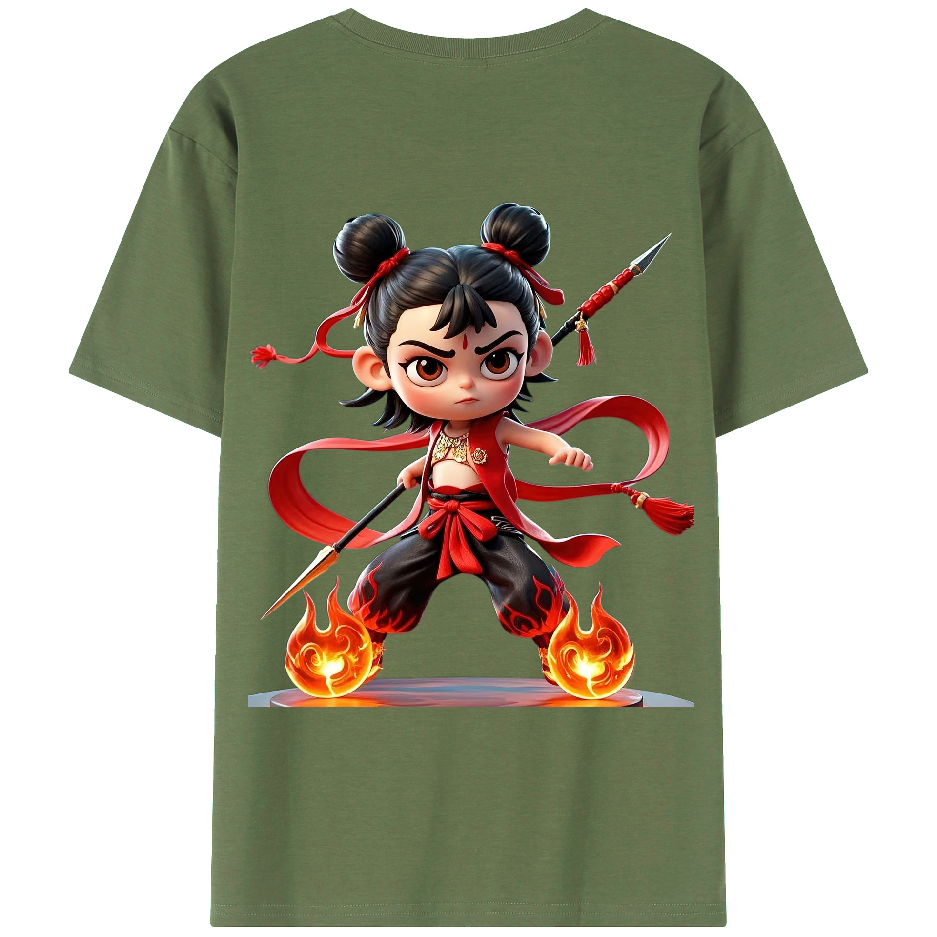 （画像用） Ne Zha 2 ナタ 魔童の大暴れ 綿100％ メンズ半袖Tシャツ（バックプリント） 通気性